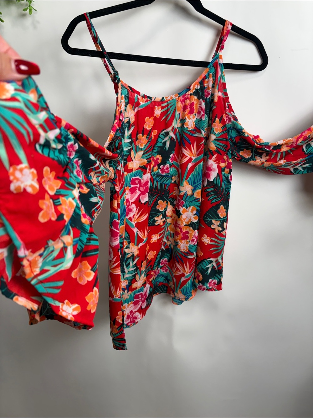Floral Cold-Shoulder Blouse in Red